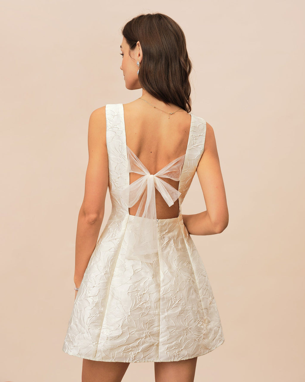Vit Jacquard Mini Klänning