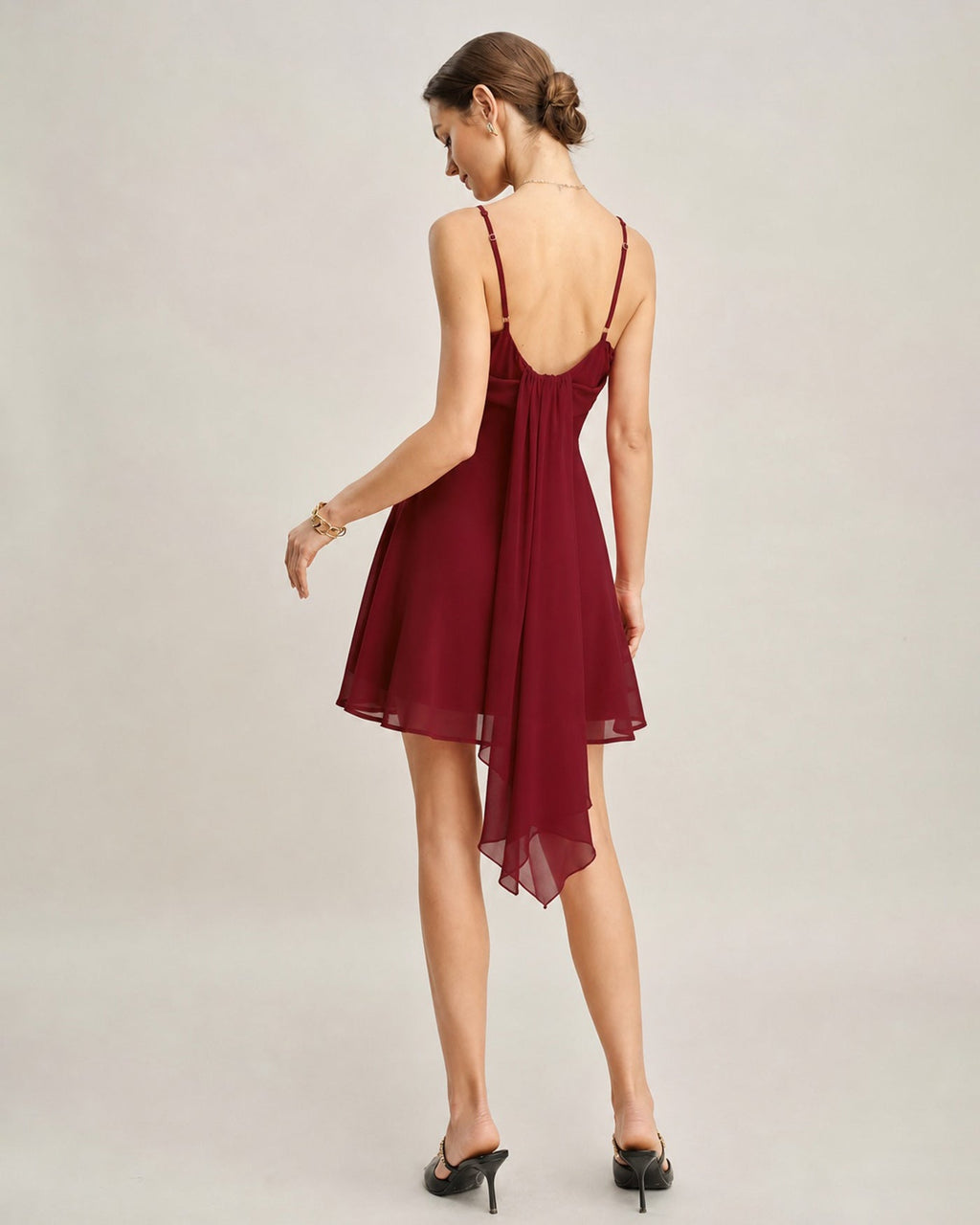Röd Rynkad Chiffon Mini Klänning