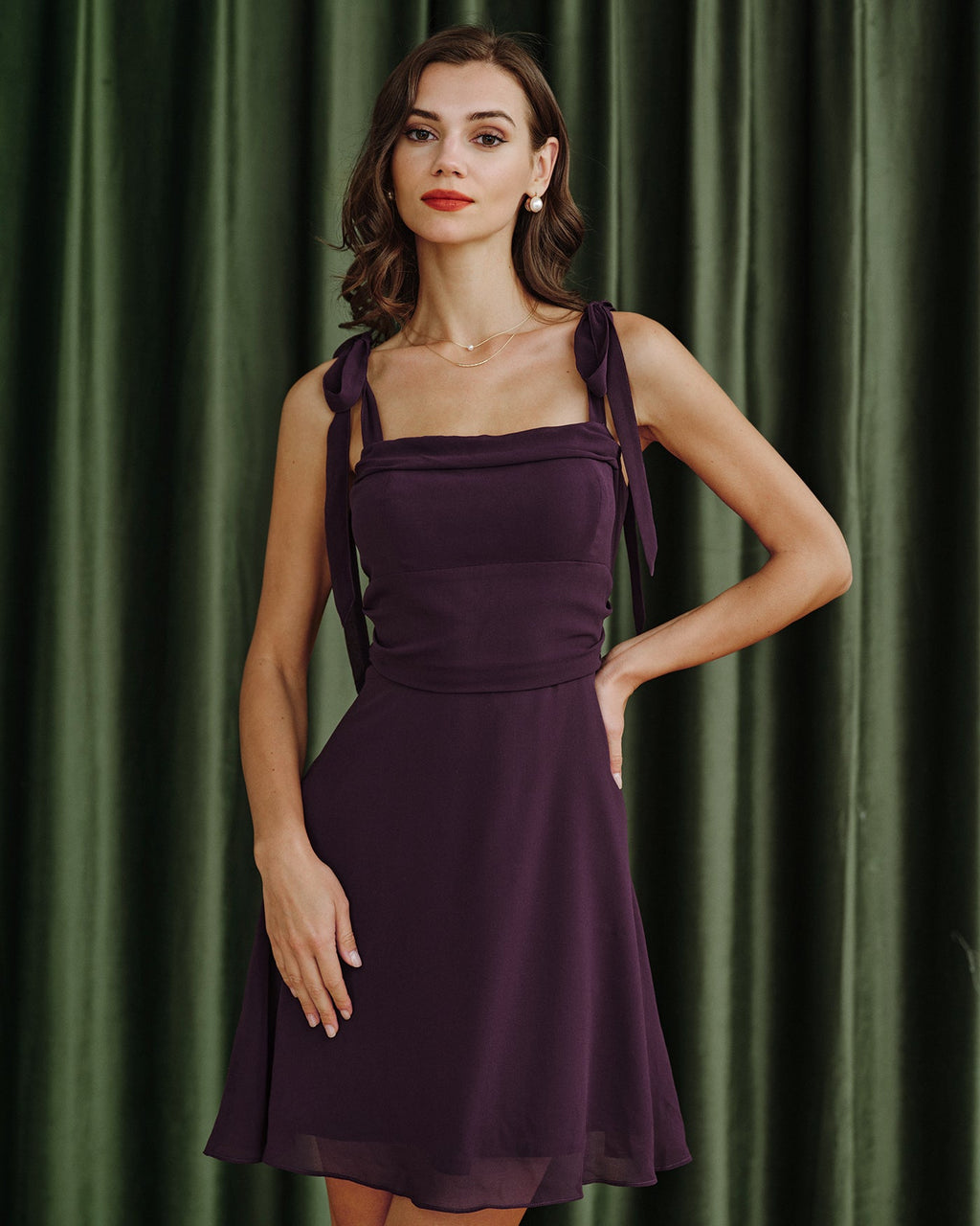Lila Knytband Chiffon Mini Klänning