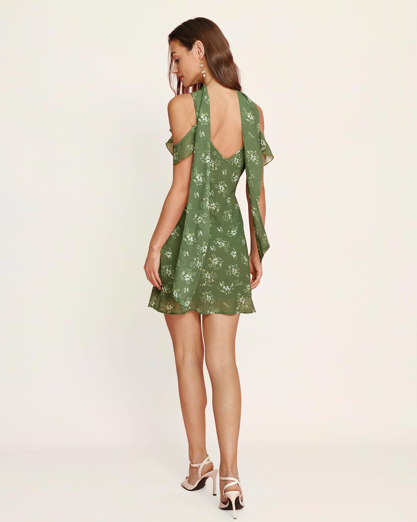 Grön Blommig Chiffon Slip Mini Klänning