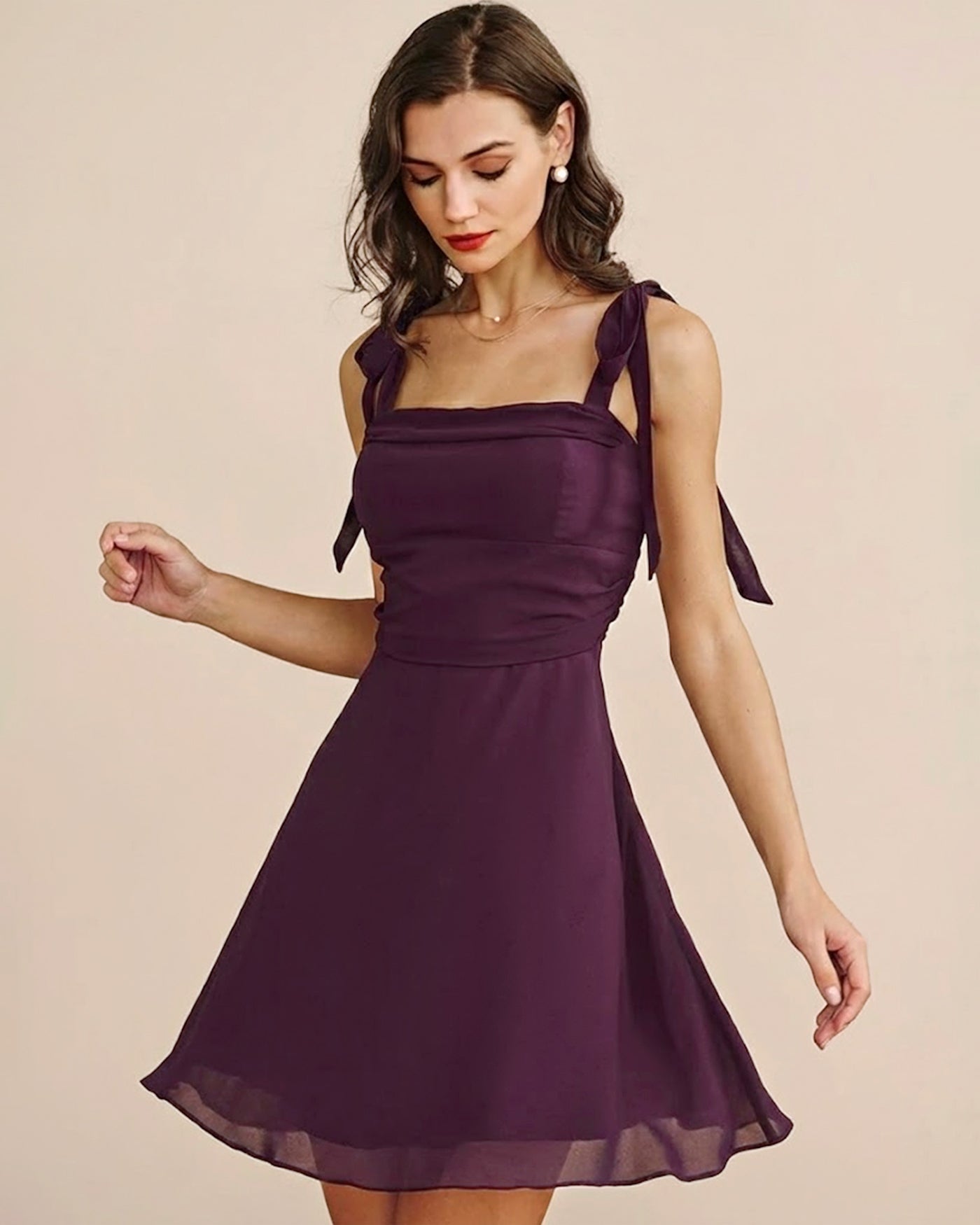 Lila Knytband Chiffon Mini Klänning