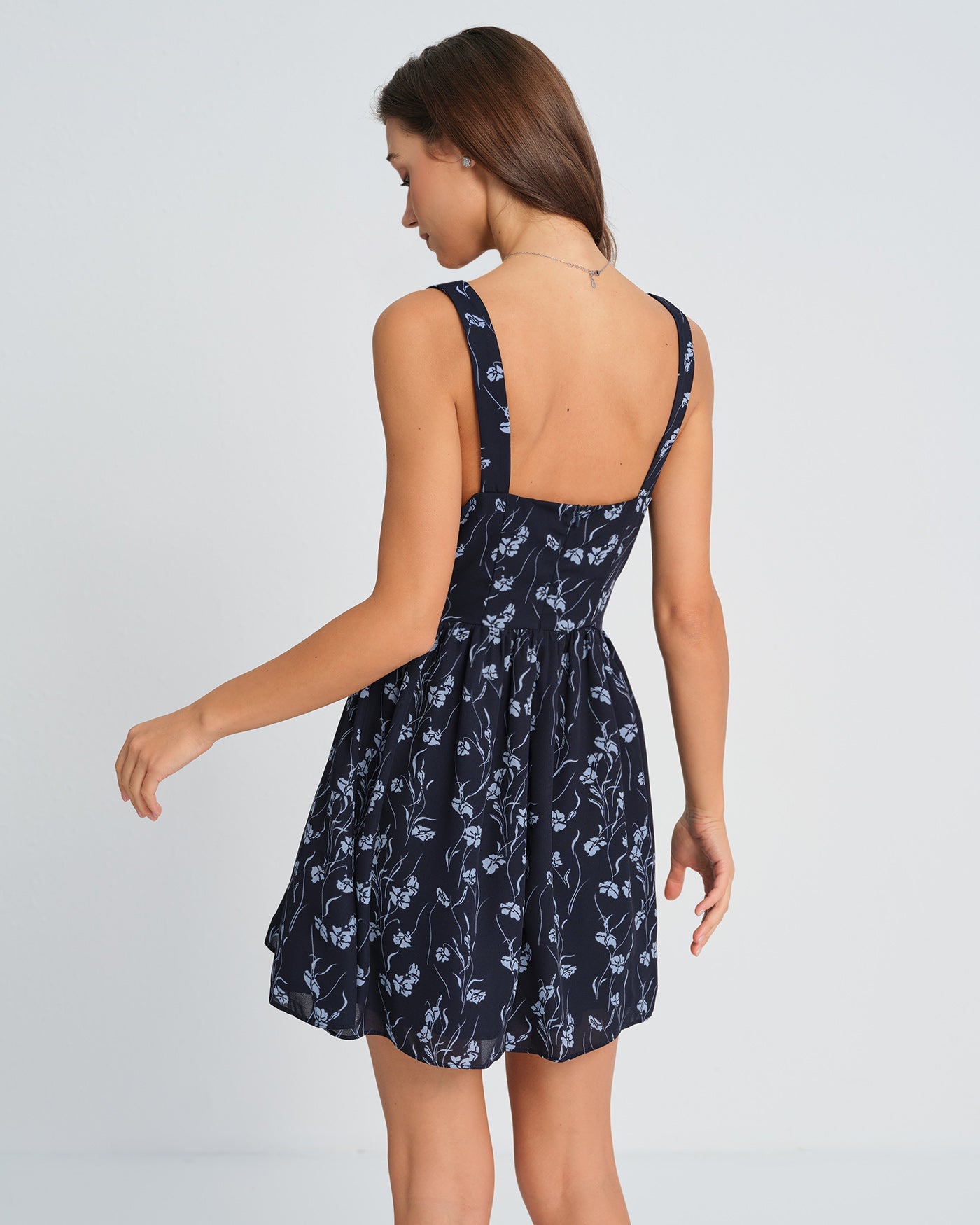 Marinblå Sweetheart Hals Floral Mini Klänning
