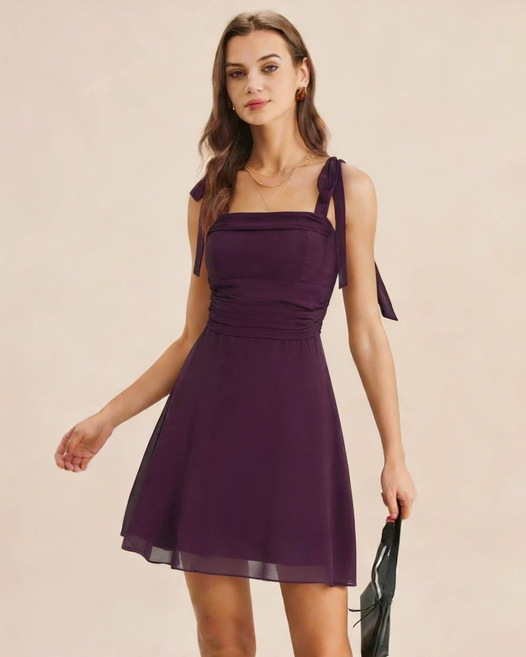 Lila Knytband Chiffon Mini Klänning