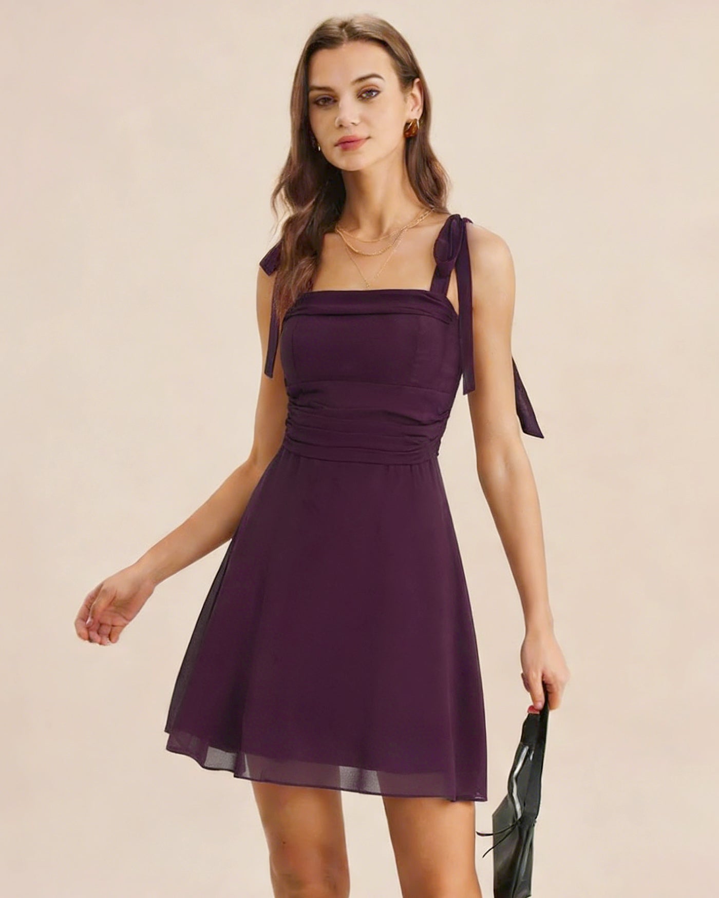Lila Knytband Chiffon Mini Klänning