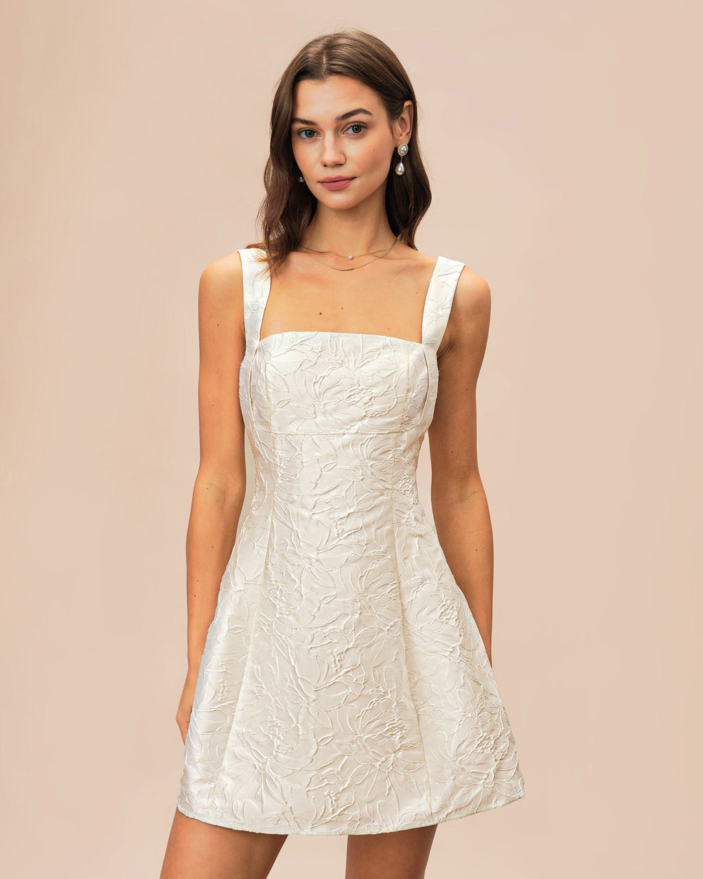 Vit Jacquard Mini Klänning