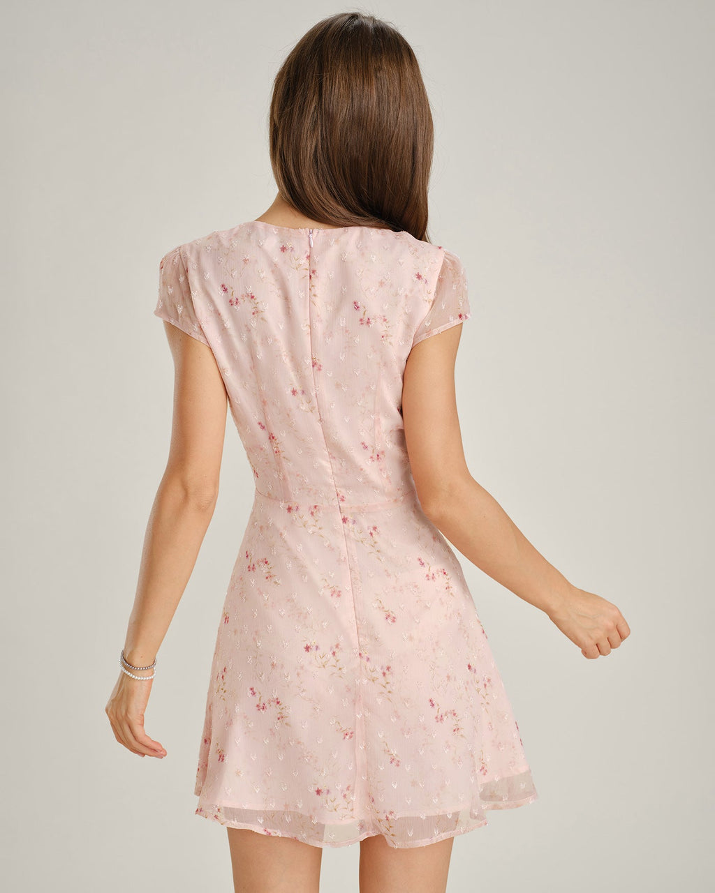 Rosa Cap Sleeve Jacquard Mini Klänning