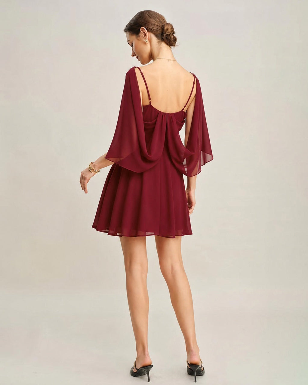 Röd Rynkad Chiffon Mini Klänning