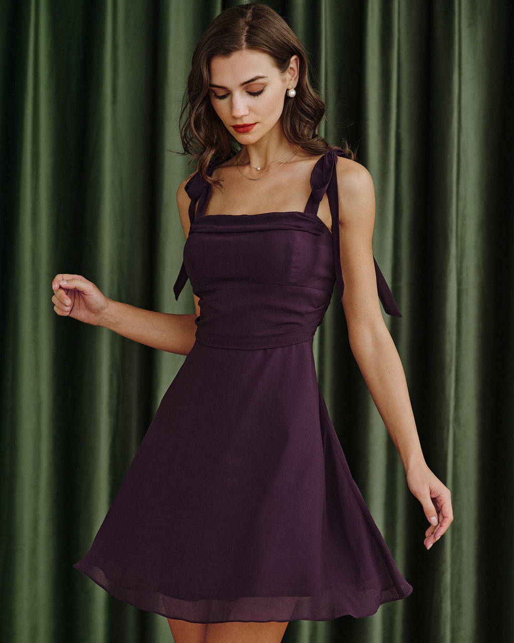 Lila Knytband Chiffon Mini Klänning