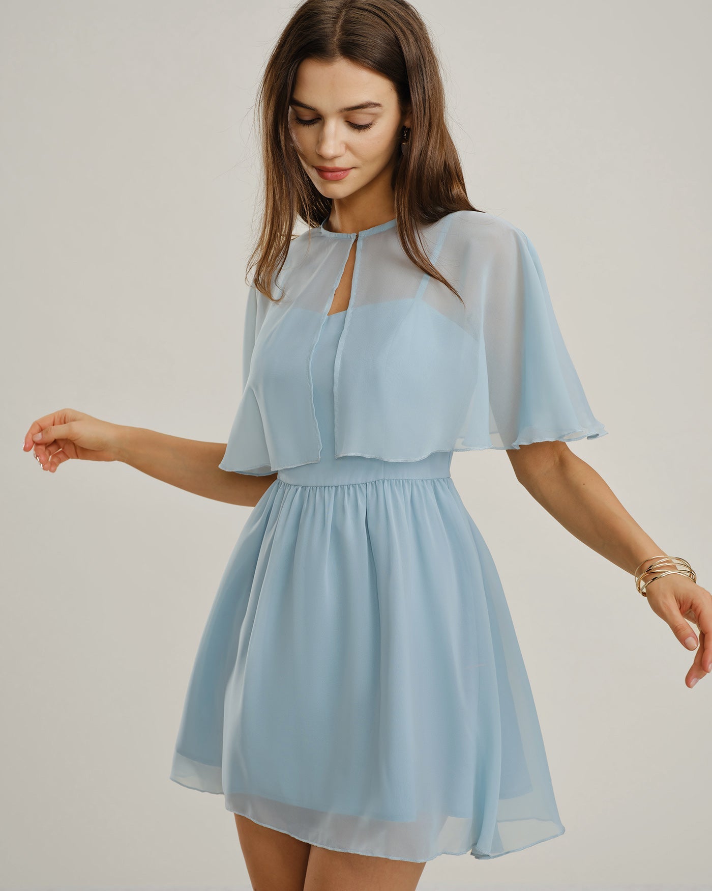 Blå Sweetheart Hals Chiffon Mini Klänning