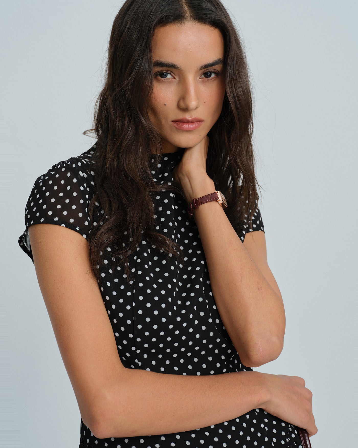 Svart Prickig Chiffon Mini Klänning