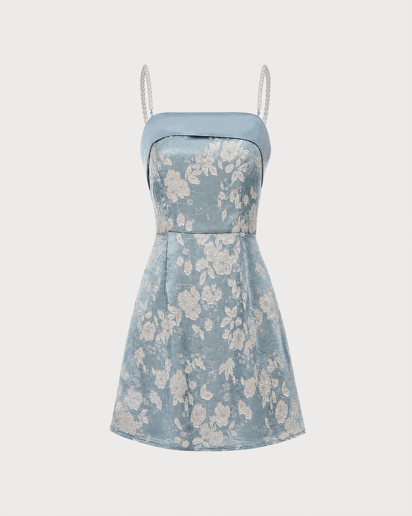 Blå Fyrkantig Halsringning Pärl Jacquard Mini Klänning