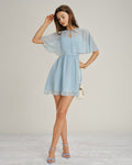 Blå Sweetheart Hals Chiffon Mini Klänning