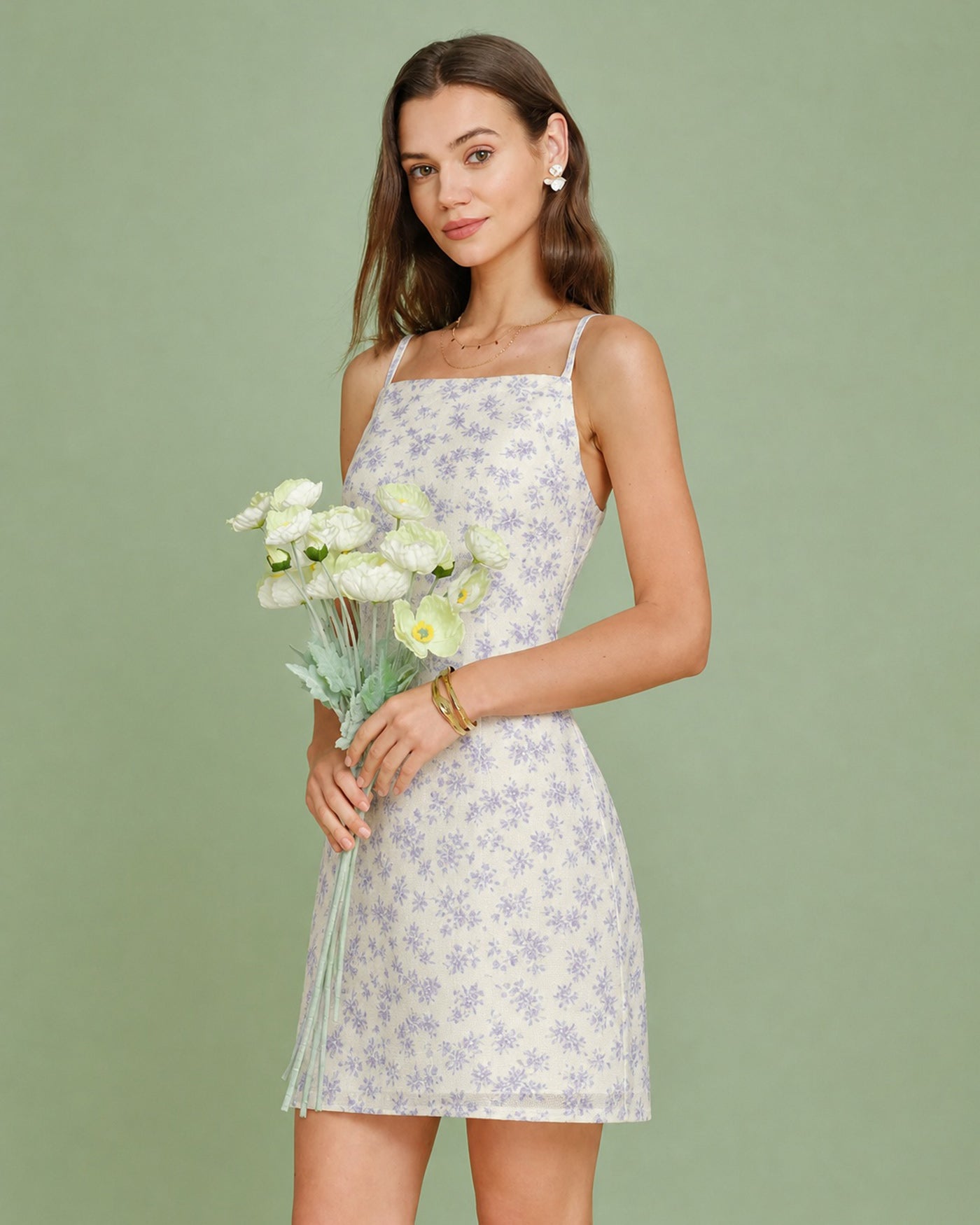 Lila Fyrkantig Halsringning Blommig Slip Mini Klänning