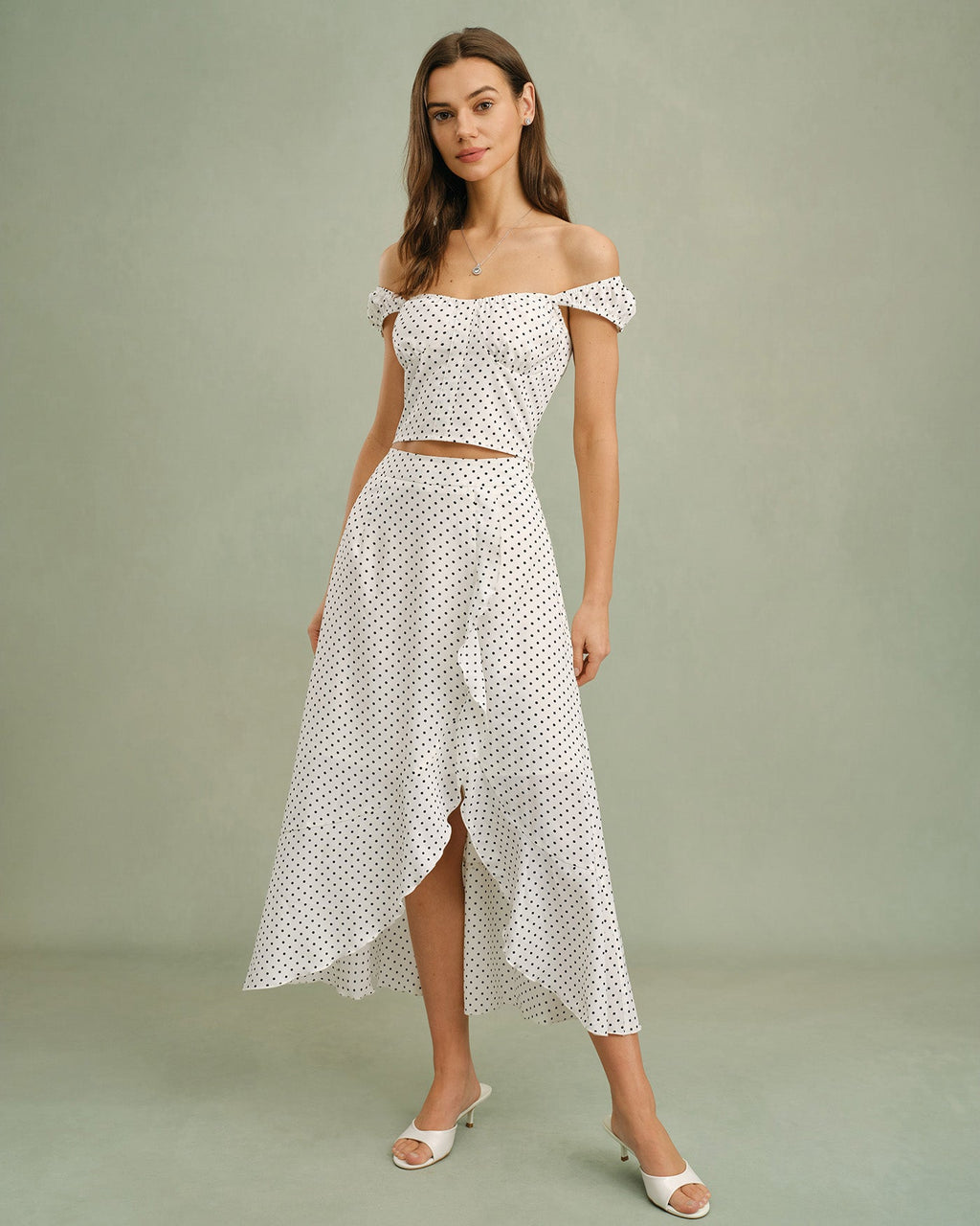 Vit Sweetheart Hals Polka Dot Tank Top
