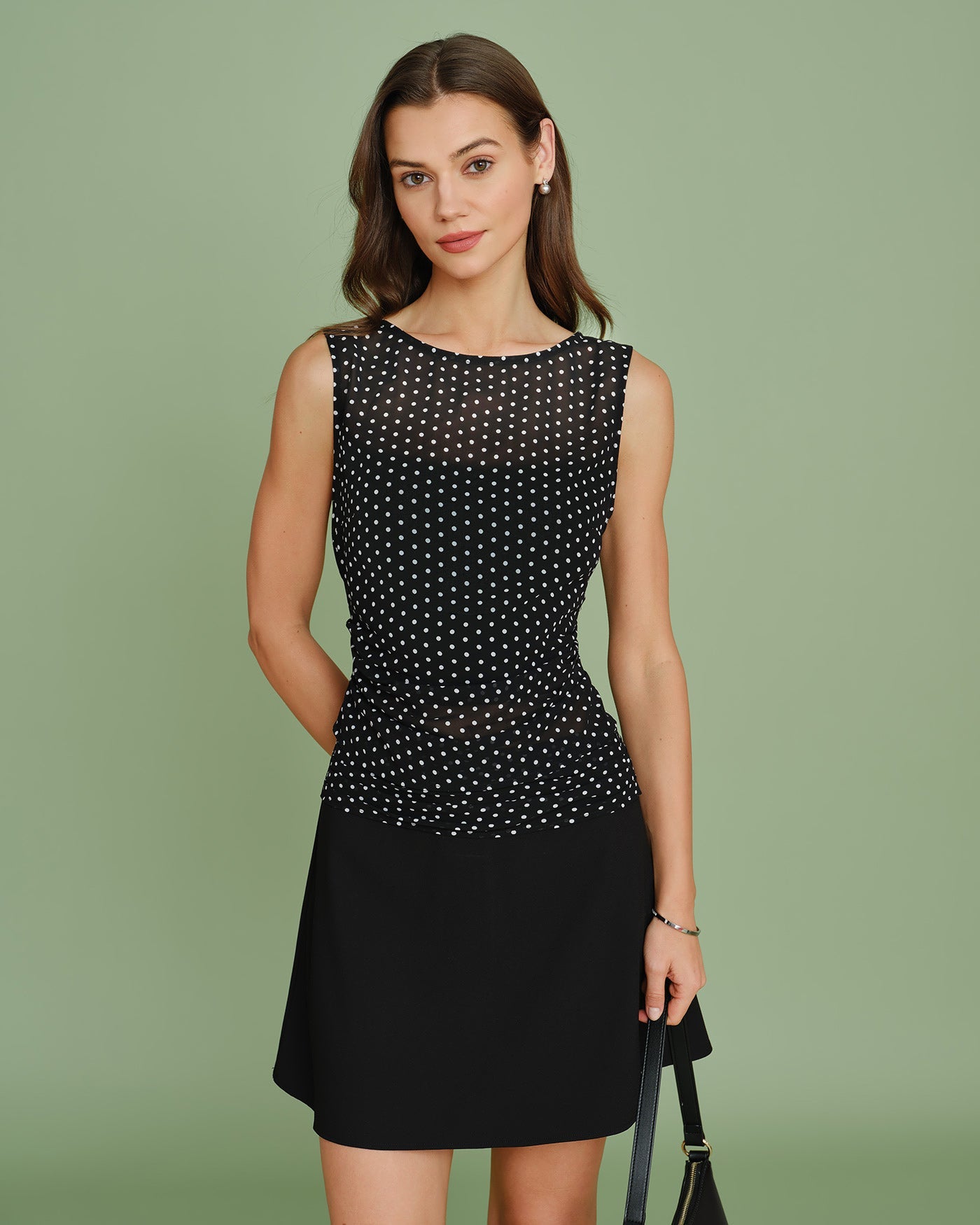 Svart Båthalsad Polka Dot Tanktop