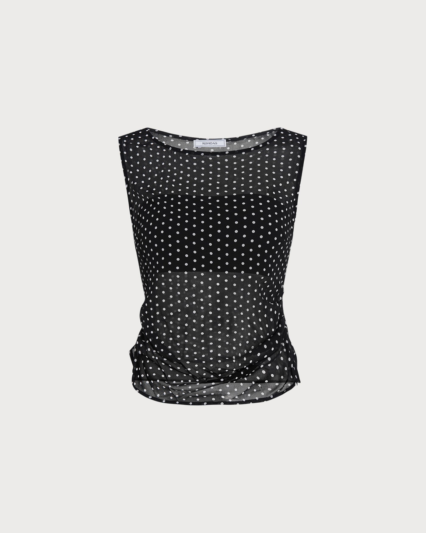 Svart Båthalsad Polka Dot Tanktop