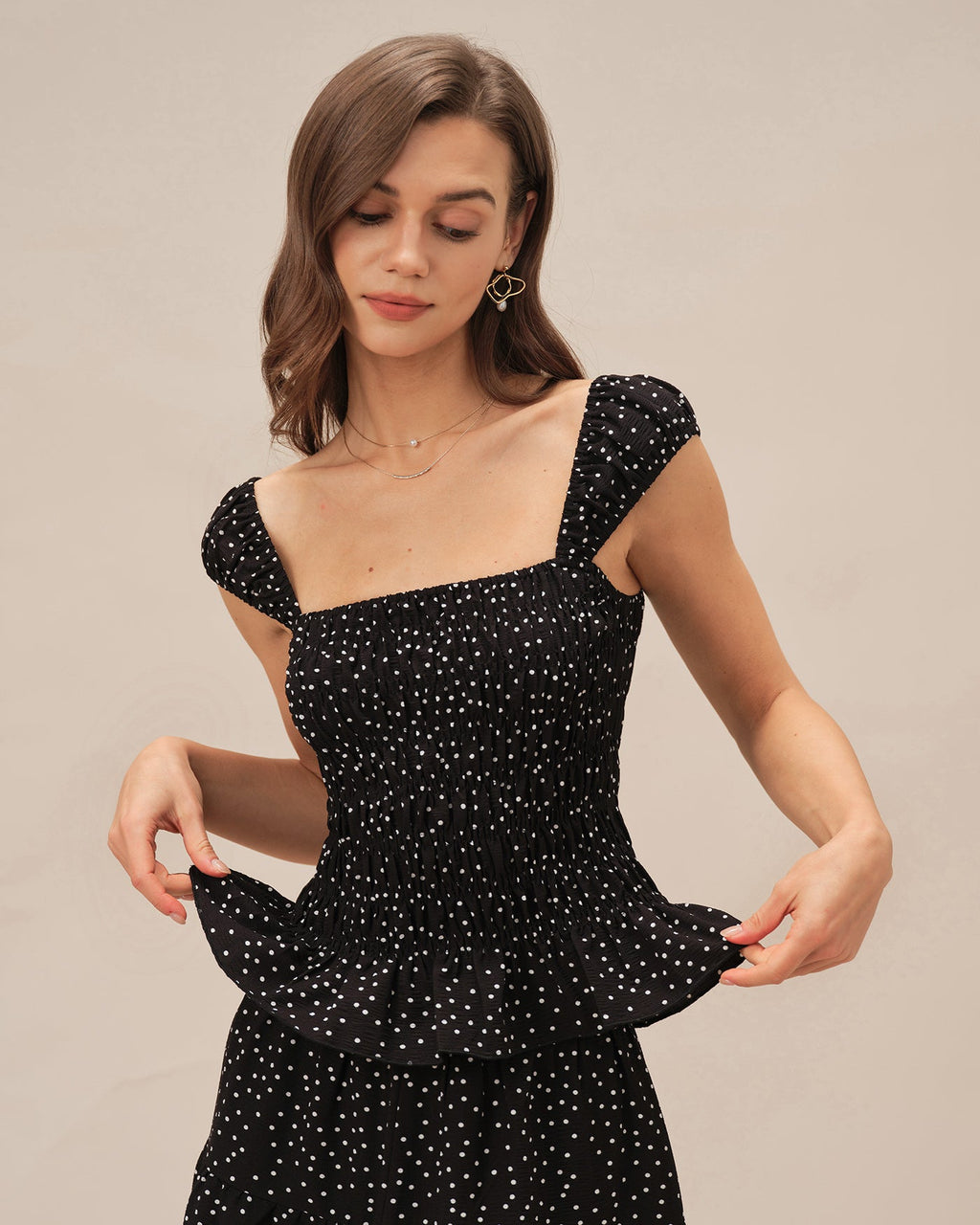 Svart Fyrkantig Nacke Polka Dot Tank Top