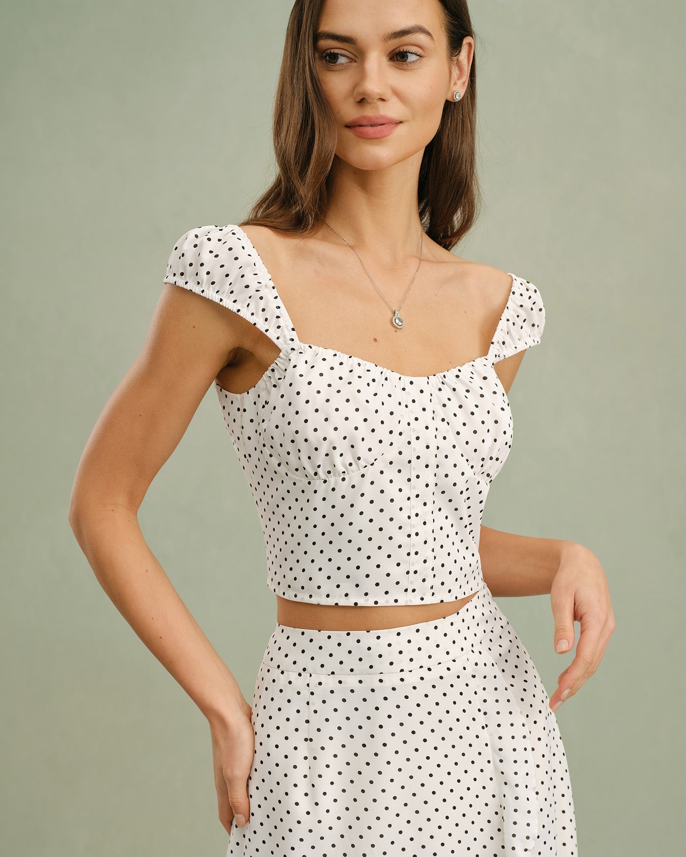 Vit Sweetheart Hals Polka Dot Tank Top