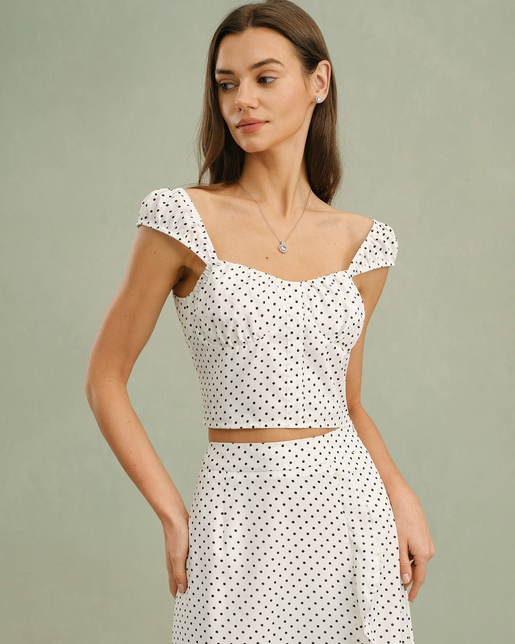 Vit Sweetheart Hals Polka Dot Tank Top