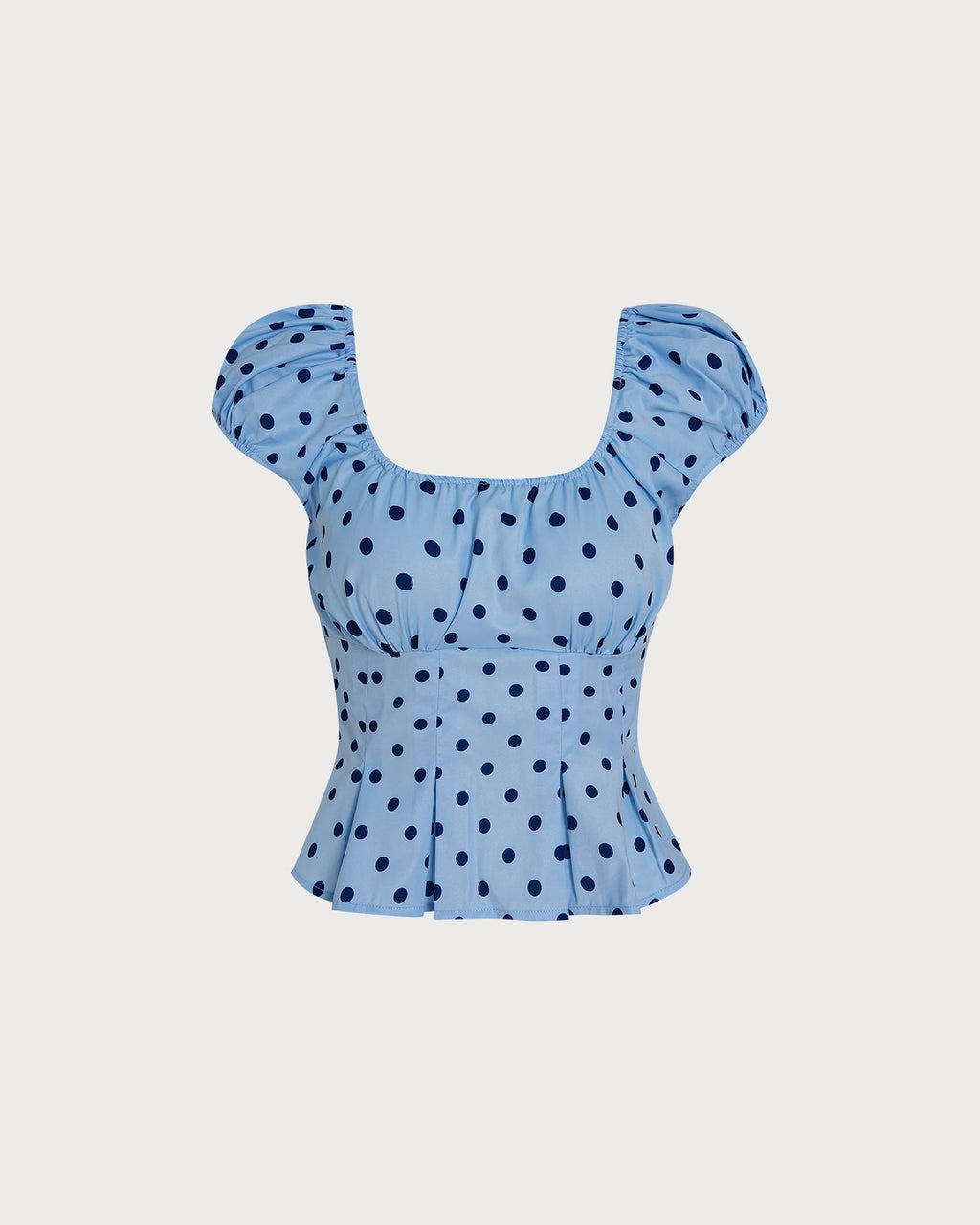 Blå U-hals Polka Dot T-shirt