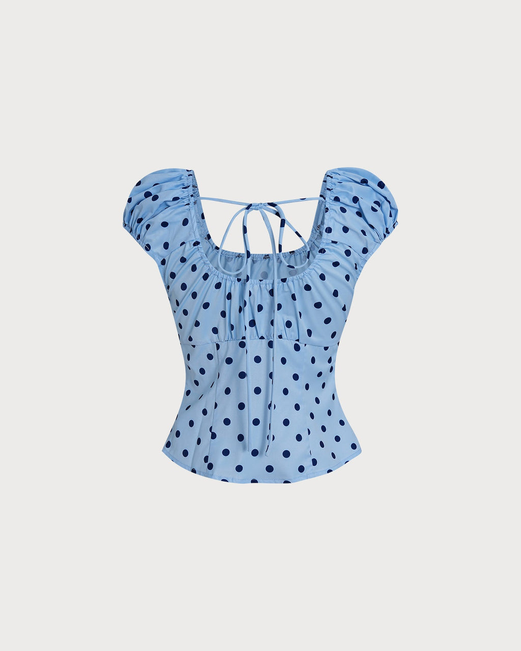 Blå U-hals Polka Dot T-shirt
