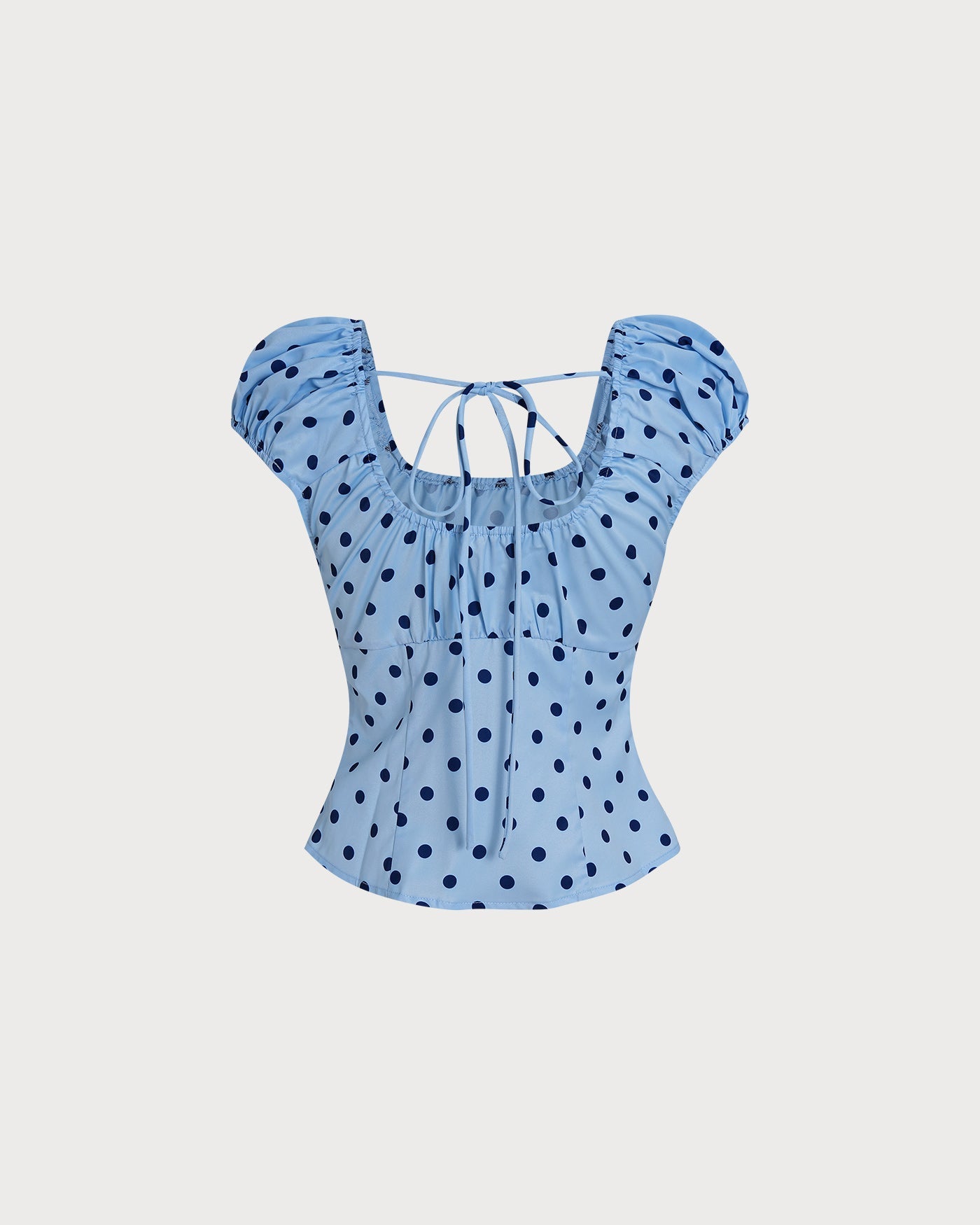 Blå U-hals Polka Dot T-shirt
